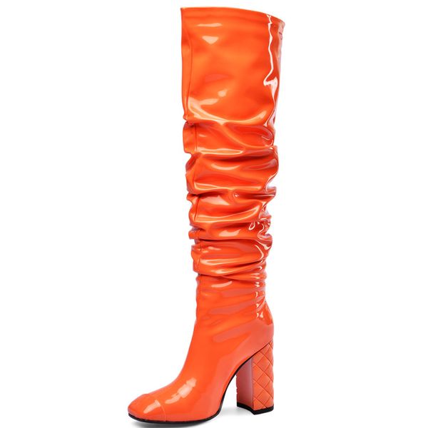 patent leather slip-on women long boots leather thick heels large size women party boots knee-high square toe botas size 45, Black
patent leather slip-on women long boots leather thick heels large size women party boots knee-high square toe botas size 45, Black