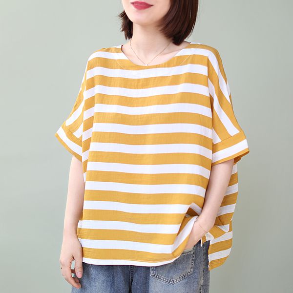 johnature women 2020 summer t-shirt casual short sleeve cotton striped loose round neck female korean regular t-shirts, White
johnature women 2020 summer t-shirt casual short sleeve cotton striped loose round neck female korean regular t-shirts, White