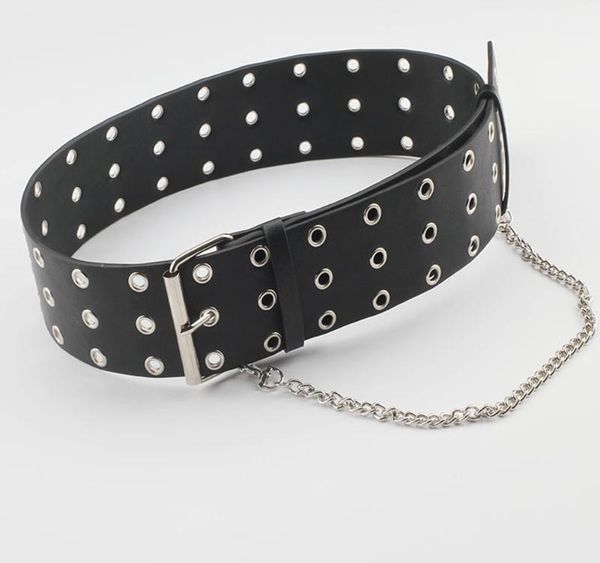 punk style belt three rows of holes belt chain decorative jeans waistband accessories pu04, Black;brown 
punk style belt three rows of holes belt chain decorative jeans waistband accessories pu04, Black;brown