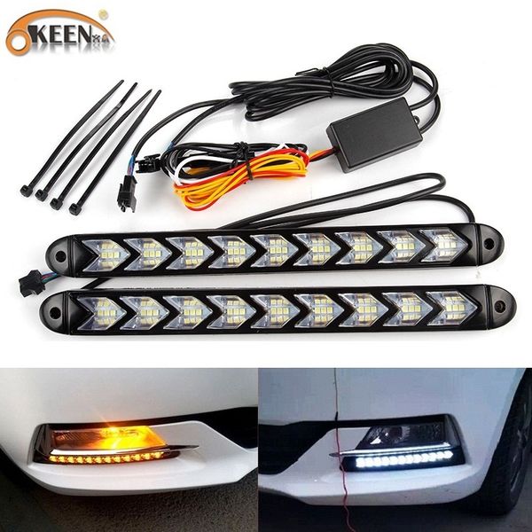 okeen 2pcs universal car led daytime running light waterproof headlight strip sequential flow yellow turn signal white drl light
okeen 2pcs universal car led daytime running light waterproof headlight strip sequential flow yellow turn signal white drl light