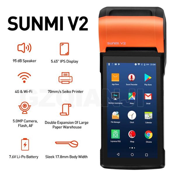

printers sunmi v2 v1s pda android handheld terminal with 58mm thermal receipt printer cash registers for mobile order esim 4g wifi
