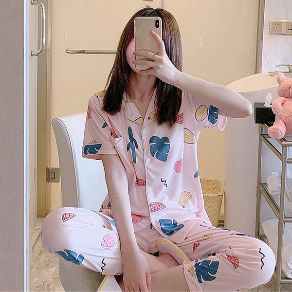 women print two piece set pajamas elastic waist pants female pajamas short sleeve wild homewear ladies sleepwear night suit, White;red
women print two piece set pajamas elastic waist pants female pajamas short sleeve wild homewear ladies sleepwear night suit, White;red