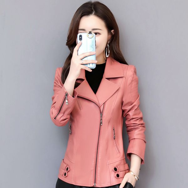 women's leather & faux women spring 2021 fashion slim turn-down collar zippers short ladies pu jacket plus size 4xl, Black
women's leather & faux women spring 2021 fashion slim turn-down collar zippers short ladies pu jacket plus size 4xl, Black