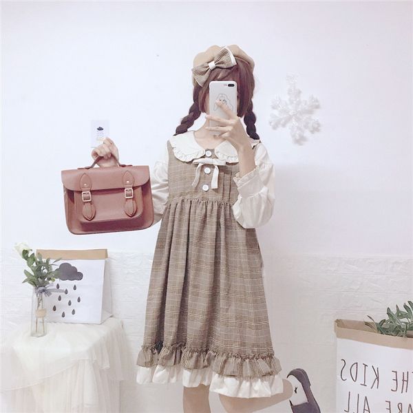 2020 autumn new female sweet japanese peter pan collar students mock two-piece stitching dress tide victorian lolita dresses, Black;gray
2020 autumn new female sweet japanese peter pan collar students mock two-piece stitching dress tide victorian lolita dresses, Black;gray