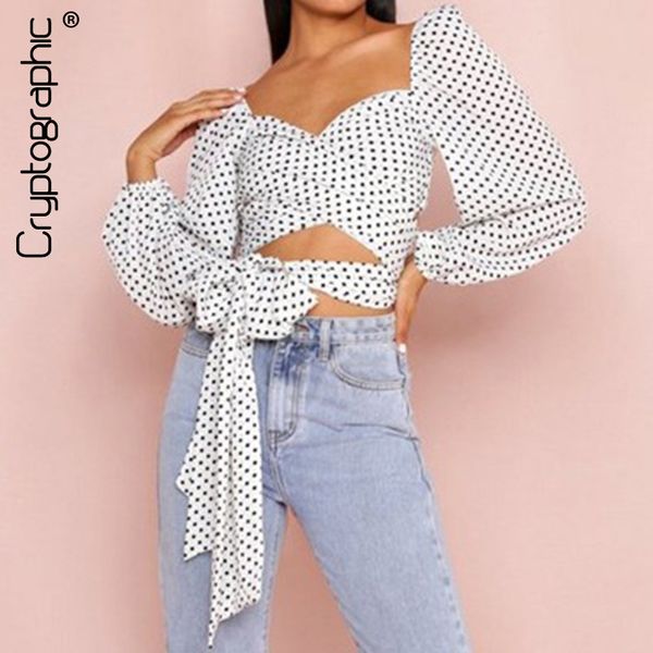 women's blouses & shirts cryptographic lacing tie up women and blouse backless crop polka dots lantern sleeve blusas elegant, White
women's blouses & shirts cryptographic lacing tie up women and blouse backless crop polka dots lantern sleeve blusas elegant, White