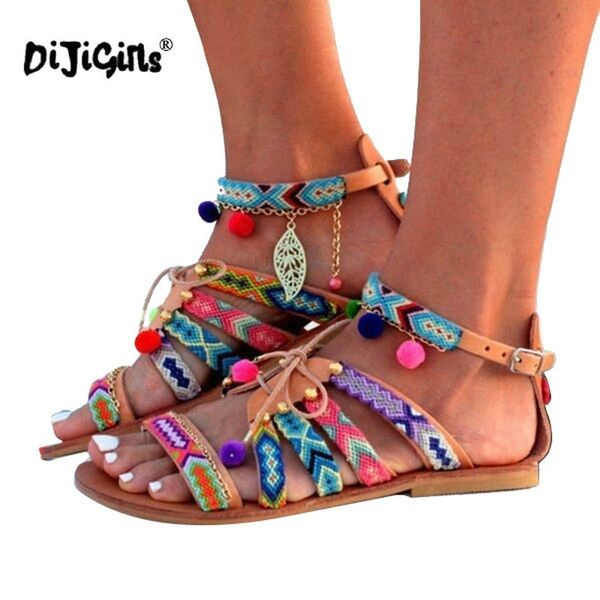 women boho bohemian gladiator roman sandals shoes woman casual pompon tassel cross strap ethnic flip flop flat sandals, Black
women boho bohemian gladiator roman sandals shoes woman casual pompon tassel cross strap ethnic flip flop flat sandals, Black