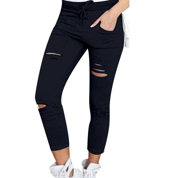 plus size solid color drawstring high waist pencil ripped skinny womens trousers sports pants leggings, Black
plus size solid color drawstring high waist pencil ripped skinny womens trousers sports pants leggings, Black