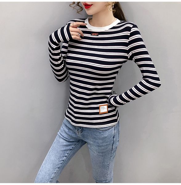 european station face mask t cotton thin soft stripe round neck long sleeve t-shirt for women loose-fitting women's t-shirts, White
european station face mask t cotton thin soft stripe round neck long sleeve t-shirt for women loose-fitting women's t-shirts, White