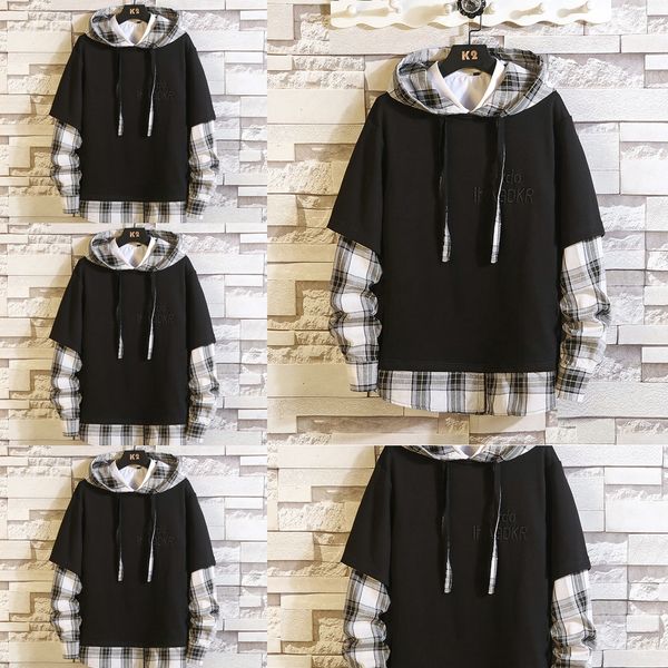 spring men's pullover hooded sweater plaid stitching fake two-piece student pullover coat youth coat embroidered youth men's cloth, Black
spring men's pullover hooded sweater plaid stitching fake two-piece student pullover coat youth coat embroidered youth men's cloth, Black