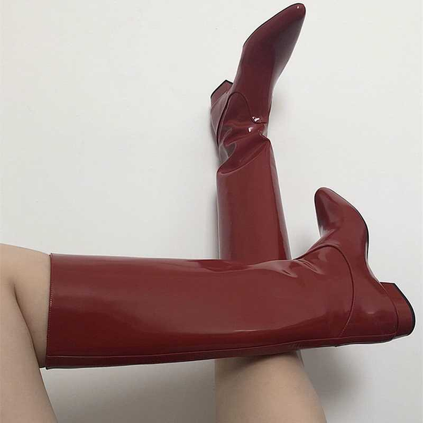 2020 new red patent leather knee-high boots women rear zipper botines mujer retro knight boots straight winter shoes women, Black
2020 new red patent leather knee-high boots women rear zipper botines mujer retro knight boots straight winter shoes women, Black
