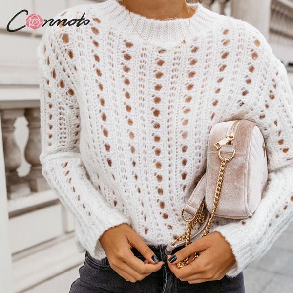 conmoto winter autum 2020 knitted sweater jumper women casual white sweater knitwear hollow out ladies pullovers, White;black
conmoto winter autum 2020 knitted sweater jumper women casual white sweater knitwear hollow out ladies pullovers, White;black