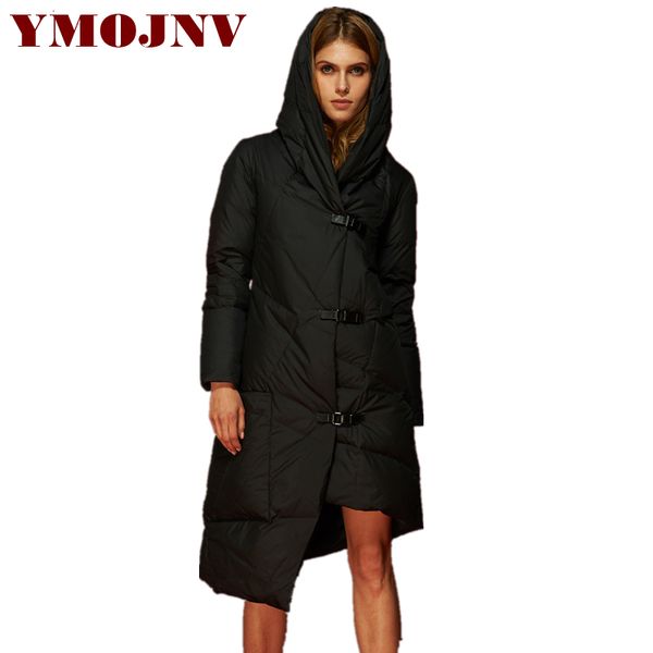 ymojnv brand design 2019 new winter down jacket women trendy irregular length hooded black down parka female fashion snow wear, Black;white