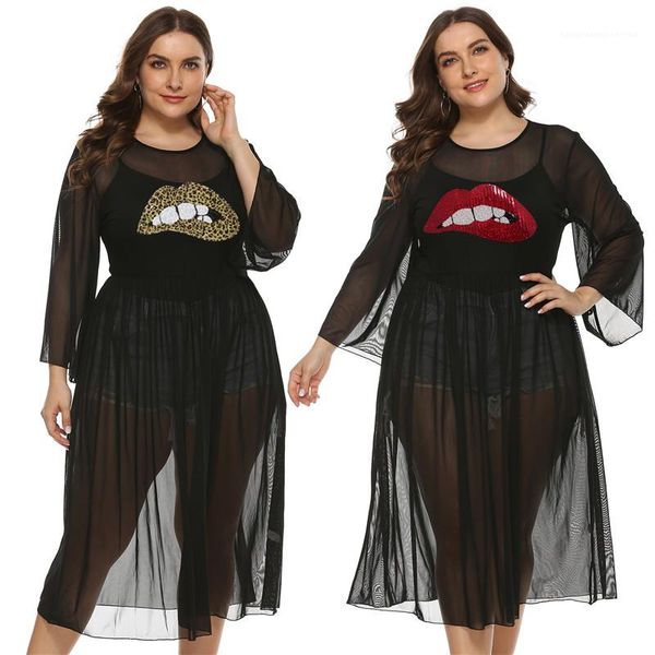 dress sheer lips pattern embroidery crew neck dress fashion plus size womens clothing ladies designer, Black;gray
dress sheer lips pattern embroidery crew neck dress fashion plus size womens clothing ladies designer, Black;gray