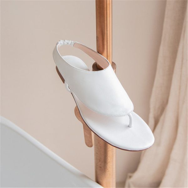 sandals summer shoes women genuine leather flat fashion thong sandal beach high quality, Black