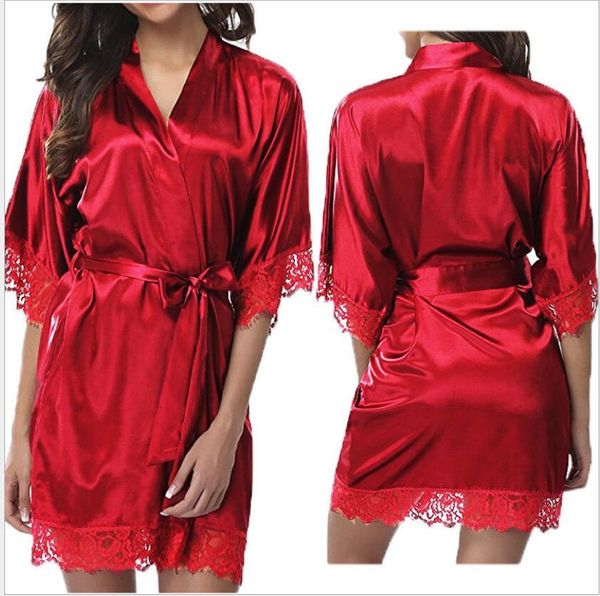 women short satin dress nightgown soft belt lingerie bath robe bathrobe pajama nightdress lady lace up solid sleepwear, Black;red
women short satin dress nightgown soft belt lingerie bath robe bathrobe pajama nightdress lady lace up solid sleepwear, Black;red