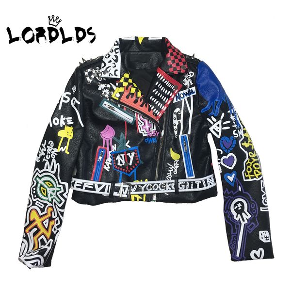 lordlds 2019 leather jacket women graffiti colorful print biker jackets and coats punk streetwear ladies clothes, Black
lordlds 2019 leather jacket women graffiti colorful print biker jackets and coats punk streetwear ladies clothes, Black