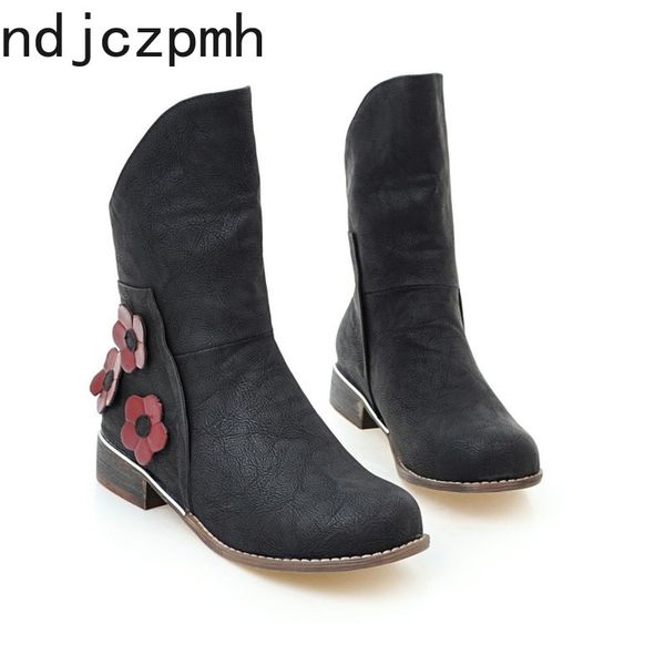 women's boots the new winter fashion round head color matching flower low-heeled middle tube women's shoes plus size 34-46, Black
women's boots the new winter fashion round head color matching flower low-heeled middle tube women's shoes plus size 34-46, Black