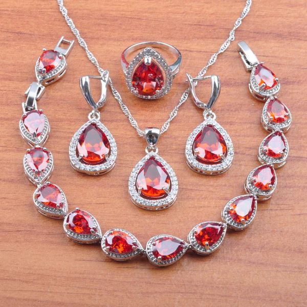 natural water drop red zirconia jewelry set for women wedding earrings necklace pendant rings bracelet set js0568, Silver
natural water drop red zirconia jewelry set for women wedding earrings necklace pendant rings bracelet set js0568, Silver