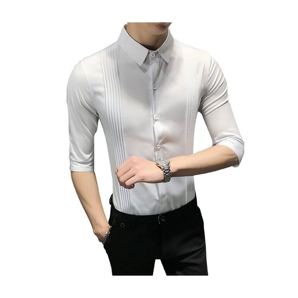summer new slim korean version of the british style five-point sleeve shirt men's sleeves men's shirt slim business trendy inch, White;black