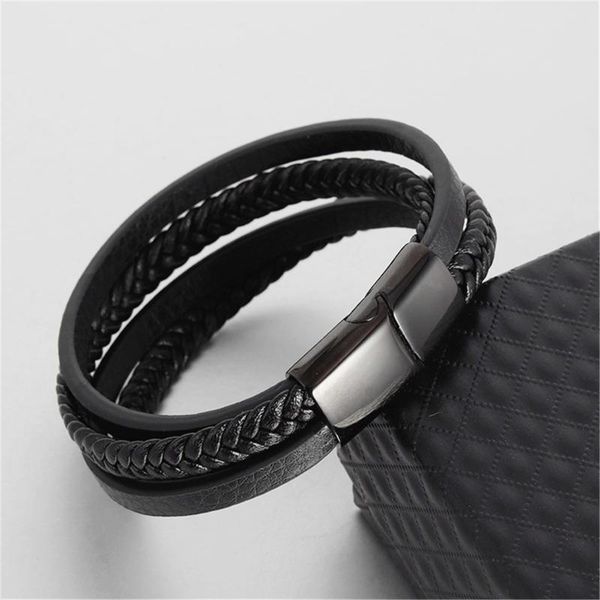 trendy genuine leather bracelets men stainless steel multilayer braided rope bracelets for male female jewelry, Black
trendy genuine leather bracelets men stainless steel multilayer braided rope bracelets for male female jewelry, Black