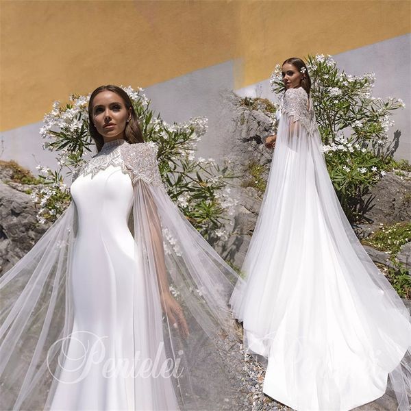 high-neck wedding dresses with wrap beach sequins beads appliqued bridal gown ruched satin custom made vestidos de novia, White
high-neck wedding dresses with wrap beach sequins beads appliqued bridal gown ruched satin custom made vestidos de novia, White