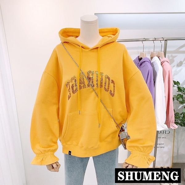 2020 autumn new simple sequined letters loose terry hooded sweatshirts plain women casual cotton pullover hoodie, Black
2020 autumn new simple sequined letters loose terry hooded sweatshirts plain women casual cotton pullover hoodie, Black