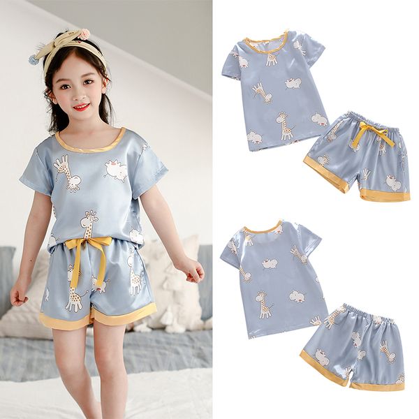new boy girls silky pajamas sets short sleeves nightwear spring summer 2 pieces satin sleepwear sets autumn children's clothing, Blue;red
new boy girls silky pajamas sets short sleeves nightwear spring summer 2 pieces satin sleepwear sets autumn children's clothing, Blue;red