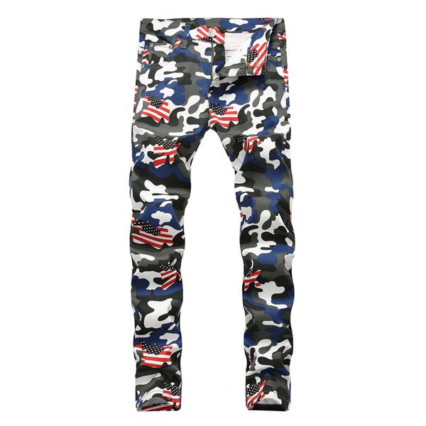 men's jeans mens fashion denim pants camouflage american flag printed slim fit colored painted, Blue
men's jeans mens fashion denim pants camouflage american flag printed slim fit colored painted, Blue