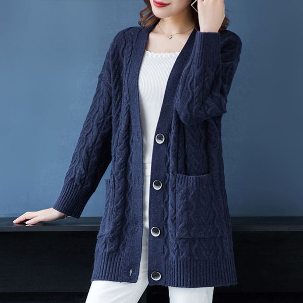 autumn and winter new casual medium and long section sweater cardigans women solid color loose v-neck knitted thick coats, White;black
autumn and winter new casual medium and long section sweater cardigans women solid color loose v-neck knitted thick coats, White;black