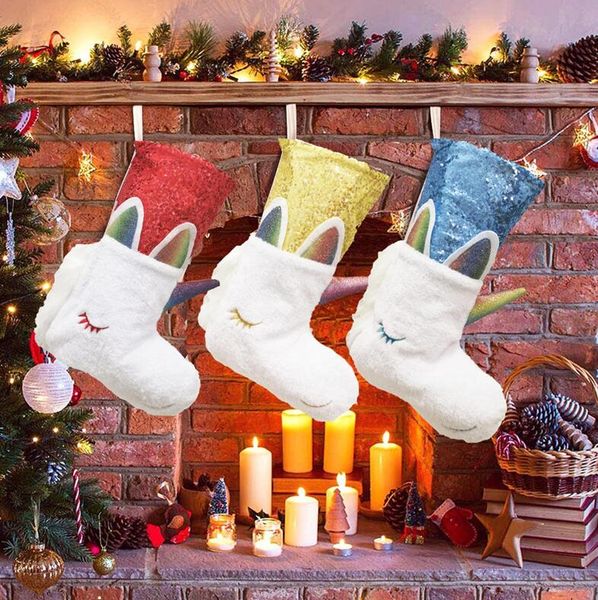 christmas stocking gifts toys storages bag furry xmas decortive sock xmas tree hanging home decorations sequins unicorn purses totes e9301, Pink;yellow
christmas stocking gifts toys storages bag furry xmas decortive sock xmas tree hanging home decorations sequins unicorn purses totes e9301, Pink;yellow
