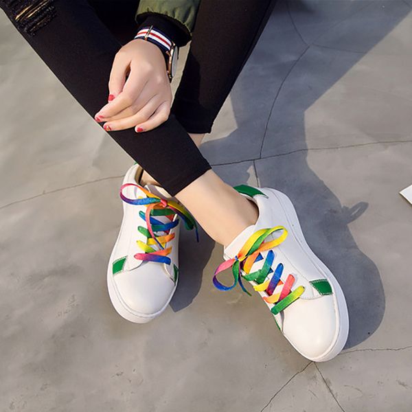 women's flat with genuine leather loafers for women autumn lace up casual sports shoes woman rainbow shoelaces white sneakers, Black 
women's flat with genuine leather loafers for women autumn lace up casual sports shoes woman rainbow shoelaces white sneakers, Black