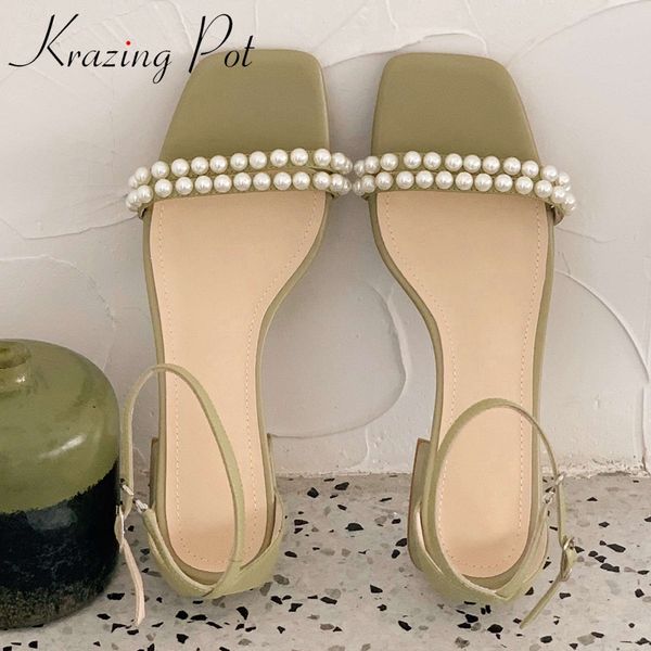 krazing pot summer basic brand shoes full grain leather peep toe med heel pearl beauty lady cozy sandals women l08, Black
krazing pot summer basic brand shoes full grain leather peep toe med heel pearl beauty lady cozy sandals women l08, Black