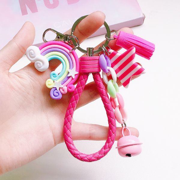 new lovely cute rainbow key chain leather strap braided rope tassel keychain for women girl bell star lollipop bag charm pendant, Silver
new lovely cute rainbow key chain leather strap braided rope tassel keychain for women girl bell star lollipop bag charm pendant, Silver