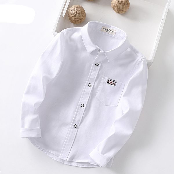 

2020 New Spring Oxford Textile Cotton Solid color Pink Black Boys white Shirt 3T-14T British style Childrens Tops, Blue