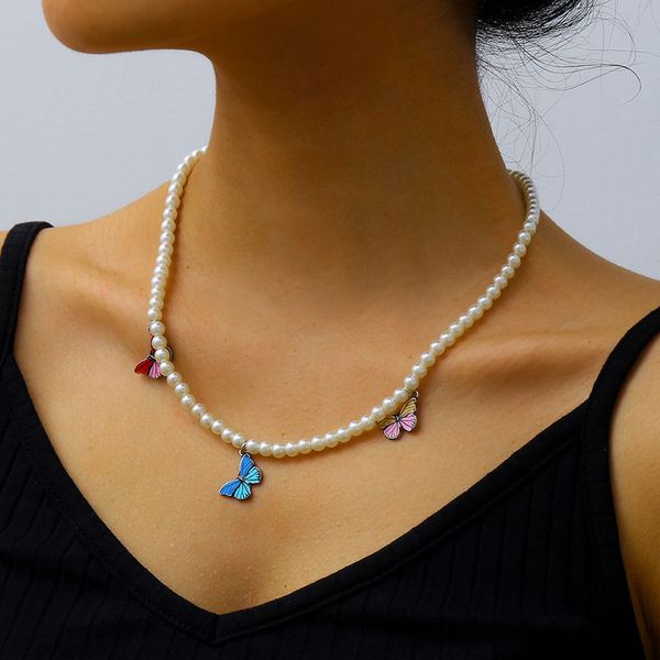 temperament imitation pearl strand beads colorful butterfly pendant necklace women fashion geometric necklace jewelry xr3224, Silver
temperament imitation pearl strand beads colorful butterfly pendant necklace women fashion geometric necklace jewelry xr3224, Silver