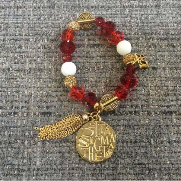 red elastic sorority gift women jewelry crystal beaded bangle bracelet greek sorority charm tassel bracelet, Black
red elastic sorority gift women jewelry crystal beaded bangle bracelet greek sorority charm tassel bracelet, Black