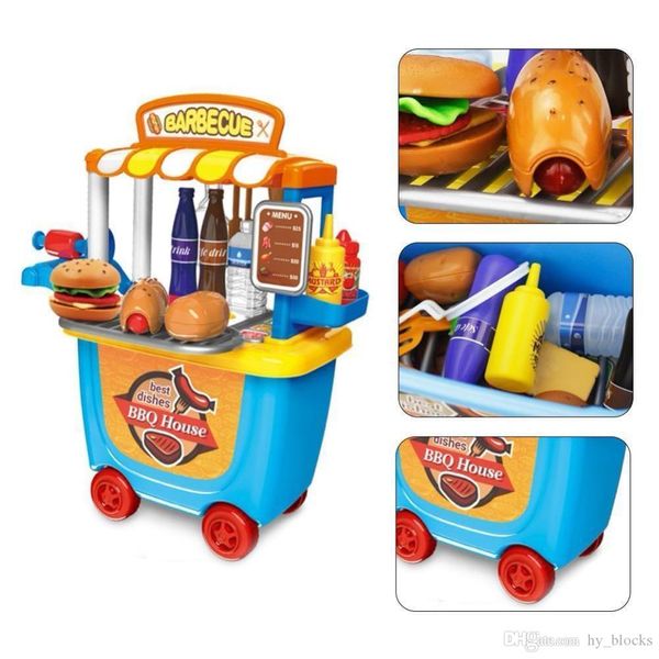 Pretend Play Toy Set Bbq Ice Cream Cart Shop Small Market House Children Home Simulation Mini Trolley Car Kids Toys