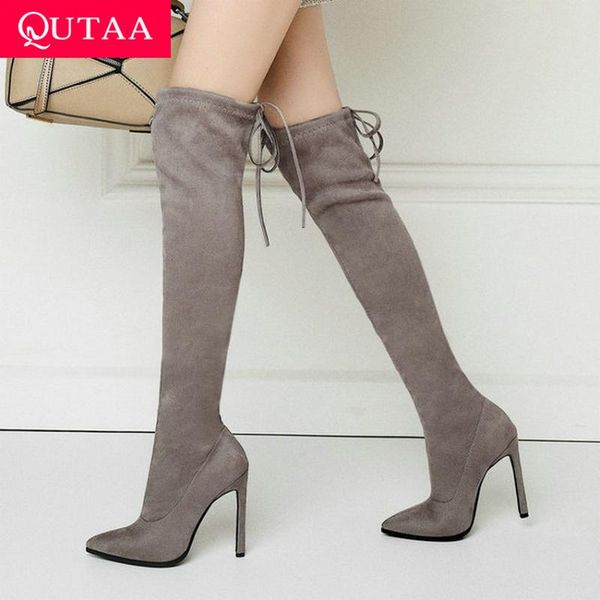 qutaa 2020 women boots lace up over the knee boots fashion pointed toe thin high heel winter warm fur woman shoes size34-43, Black
qutaa 2020 women boots lace up over the knee boots fashion pointed toe thin high heel winter warm fur woman shoes size34-43, Black