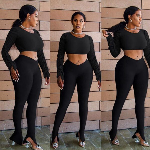 women's tracksuits women pleated long sleeve o-neck crop +split leg pants 2 piece set for female two pieces sets suits, Gray
women's tracksuits women pleated long sleeve o-neck crop +split leg pants 2 piece set for female two pieces sets suits, Gray