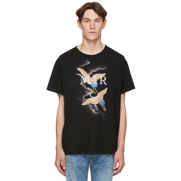 19ss am1r1 crane auspicious clouds letter printing tee fashion oversize casual men women short-sleeved crew neck t-shirt hfhltx028