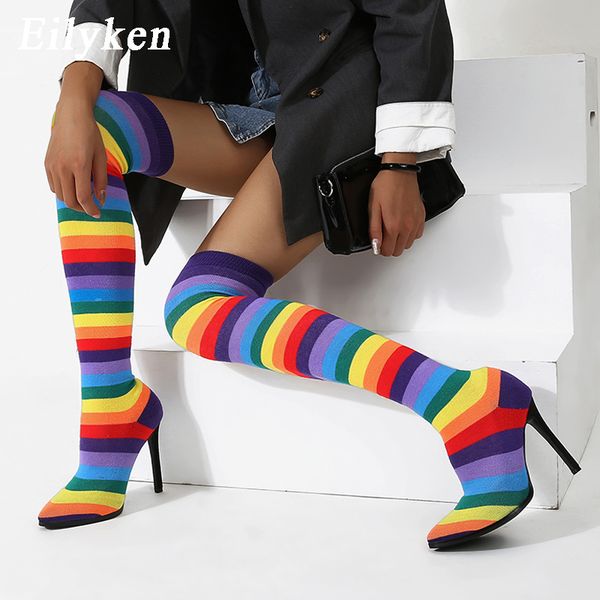 eilyken 2021 winter knitting over the knee women boots stretch fabrics high heel slip on shoes pointed toe woman long boots, Black
eilyken 2021 winter knitting over the knee women boots stretch fabrics high heel slip on shoes pointed toe woman long boots, Black