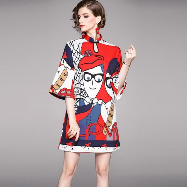 casual dresses vintage charactor printed dress 2021 spring women three quarter sleeve buckle stand collar cheongsam a-line loose mini, Black;gray
casual dresses vintage charactor printed dress 2021 spring women three quarter sleeve buckle stand collar cheongsam a-line loose mini, Black;gray