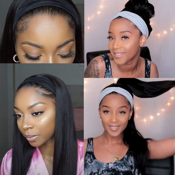 silky straight headband glueless wig human hair wigs remy brazilian full machine made wig for women, Black;brown
silky straight headband glueless wig human hair wigs remy brazilian full machine made wig for women, Black;brown