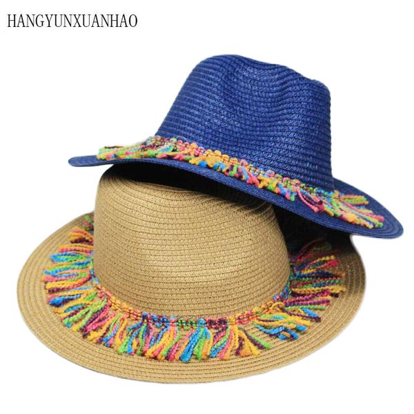summer hat women panama straw hat fedora colorful tassels brim visor casual summer sun hats for women sombrero 2020, Blue;gray
summer hat women panama straw hat fedora colorful tassels brim visor casual summer sun hats for women sombrero 2020, Blue;gray