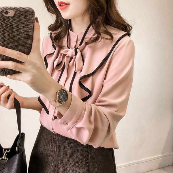 women's long sleeve collar knot shirt womens blouse party blouses clothes autumn blusas camisas mujer pink balck 2020, White
women's long sleeve collar knot shirt womens blouse party blouses clothes autumn blusas camisas mujer pink balck 2020, White