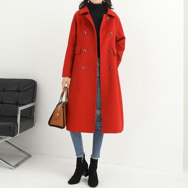 2020 new double-faced cashmere coat women's long double-faced coat, Black