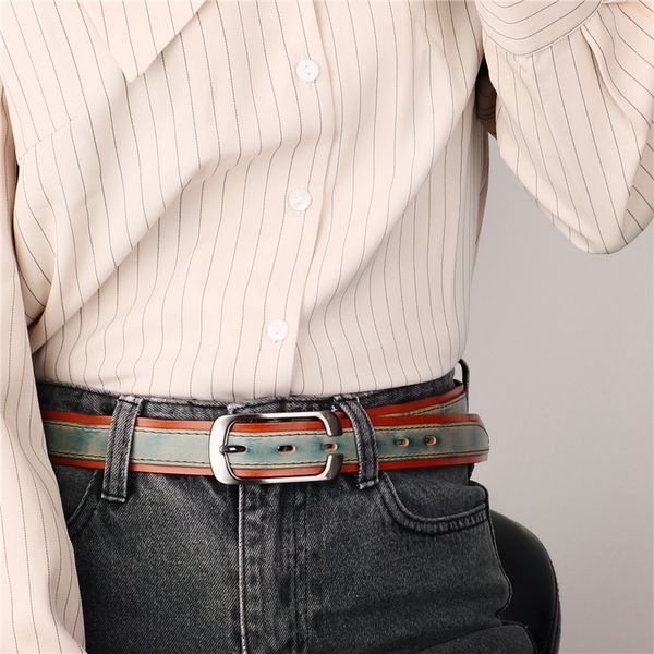 leather belt women's leather retro dark green hand stitching cowhide fashion wild korean-style jeans belt luxury designer belts, Black;brown
leather belt women's leather retro dark green hand stitching cowhide fashion wild korean-style jeans belt luxury designer belts, Black;brown