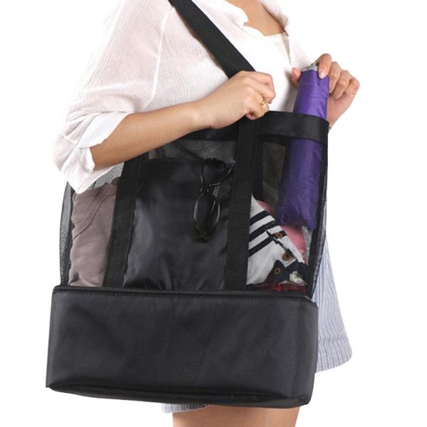 sports bag for women portable multifunction double-layer lunch box storage bag swimming beach bath 37x42x15cm-wt