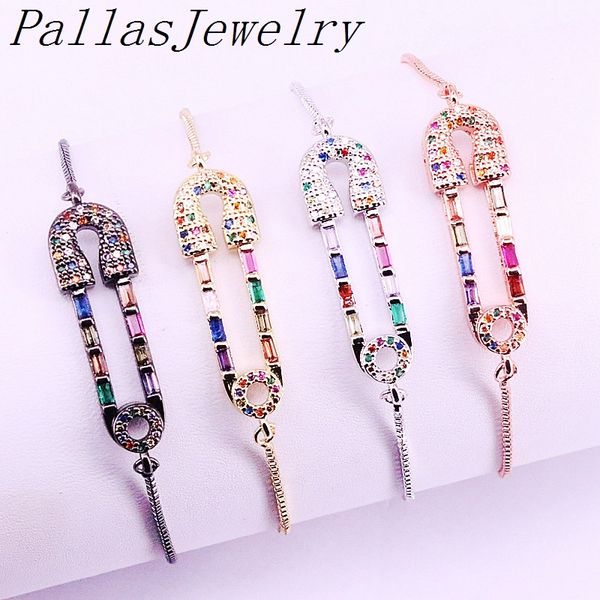 link, chain 10pcs, fashion charm micro rainbow cz cubic zirconia pin connector bracelets adjustable for women jewelry, Black
link, chain 10pcs, fashion charm micro rainbow cz cubic zirconia pin connector bracelets adjustable for women jewelry, Black