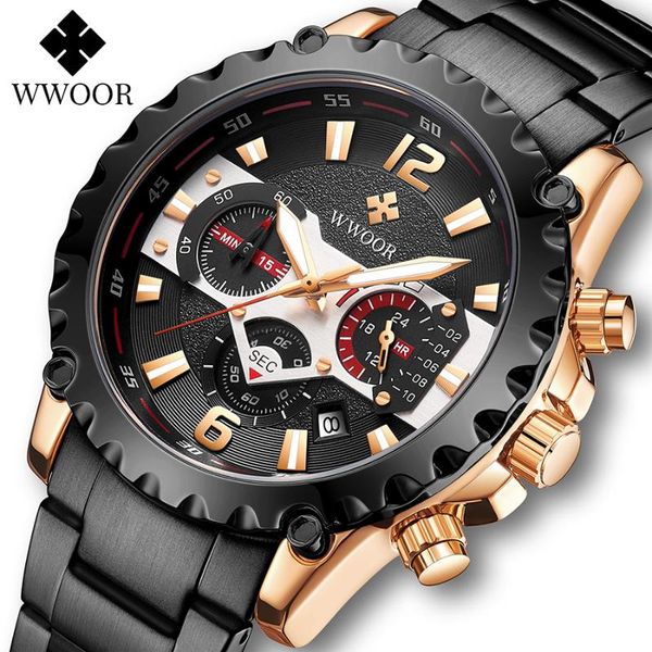 wwoor 2020 sports quartz watches for men fashion black watch stainless steel waterproof chronograph wrist watch, Slivery;brown
wwoor 2020 sports quartz watches for men fashion black watch stainless steel waterproof chronograph wrist watch, Slivery;brown